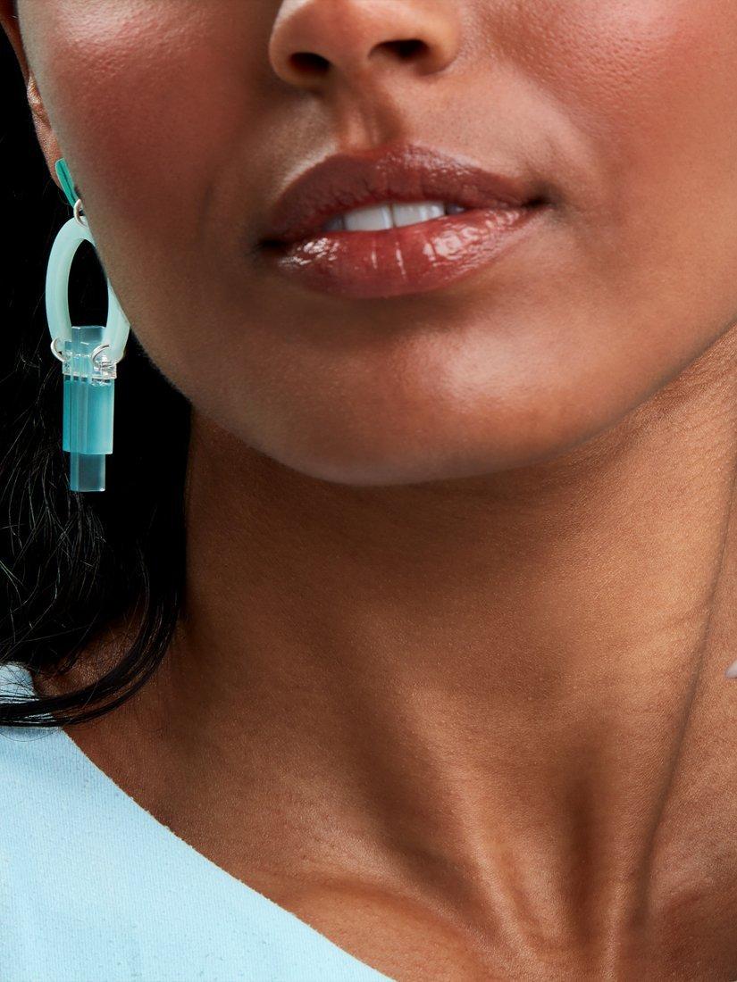 Product image 4 of 4, which shows Toolally Art Deco Chandelier Earrings, Island Blue/Arctic Blue