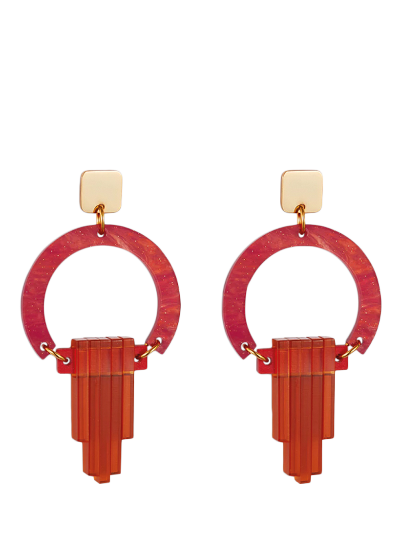 Product image 1 of 4, which shows Toolally Art Deco Chandelier Earrings, Sienna Red