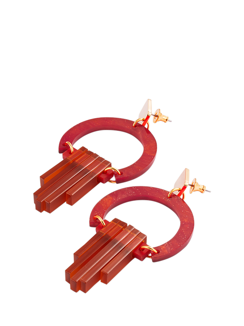 Product image 2 of 4, which shows Toolally Art Deco Chandelier Earrings, Sienna Red