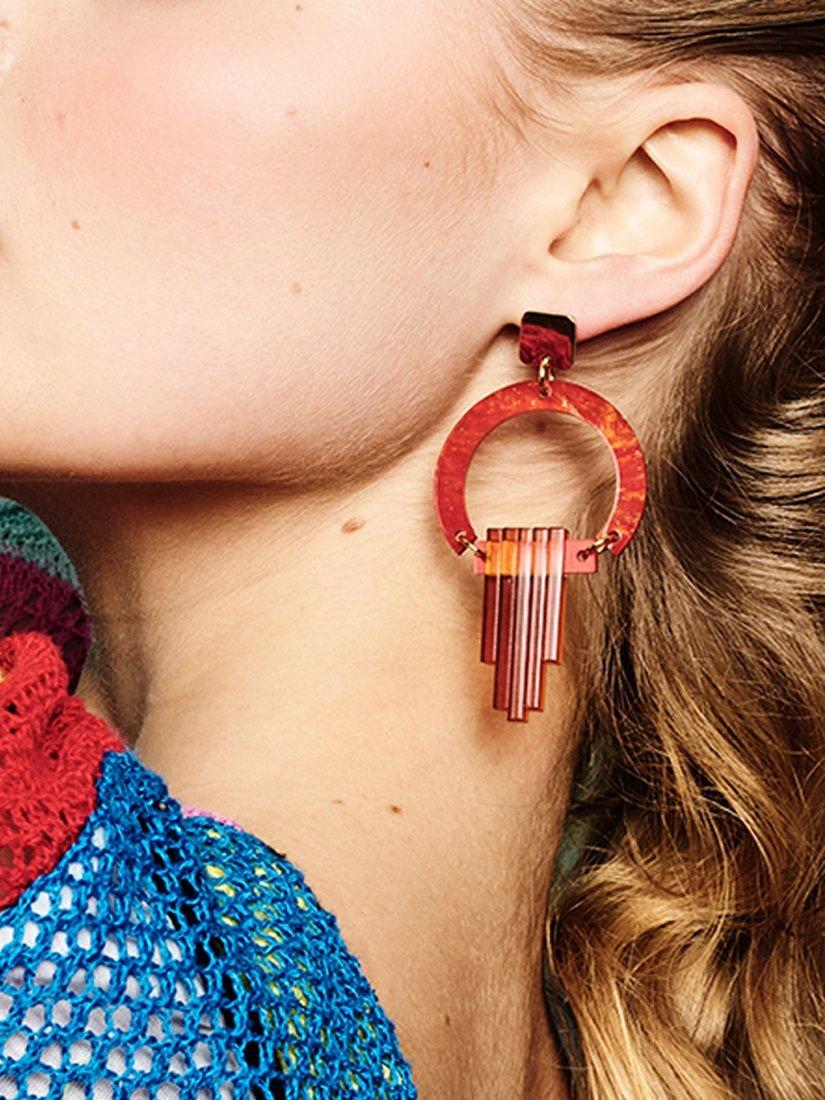 Product image 3 of 4, which shows Toolally Art Deco Chandelier Earrings, Sienna Red