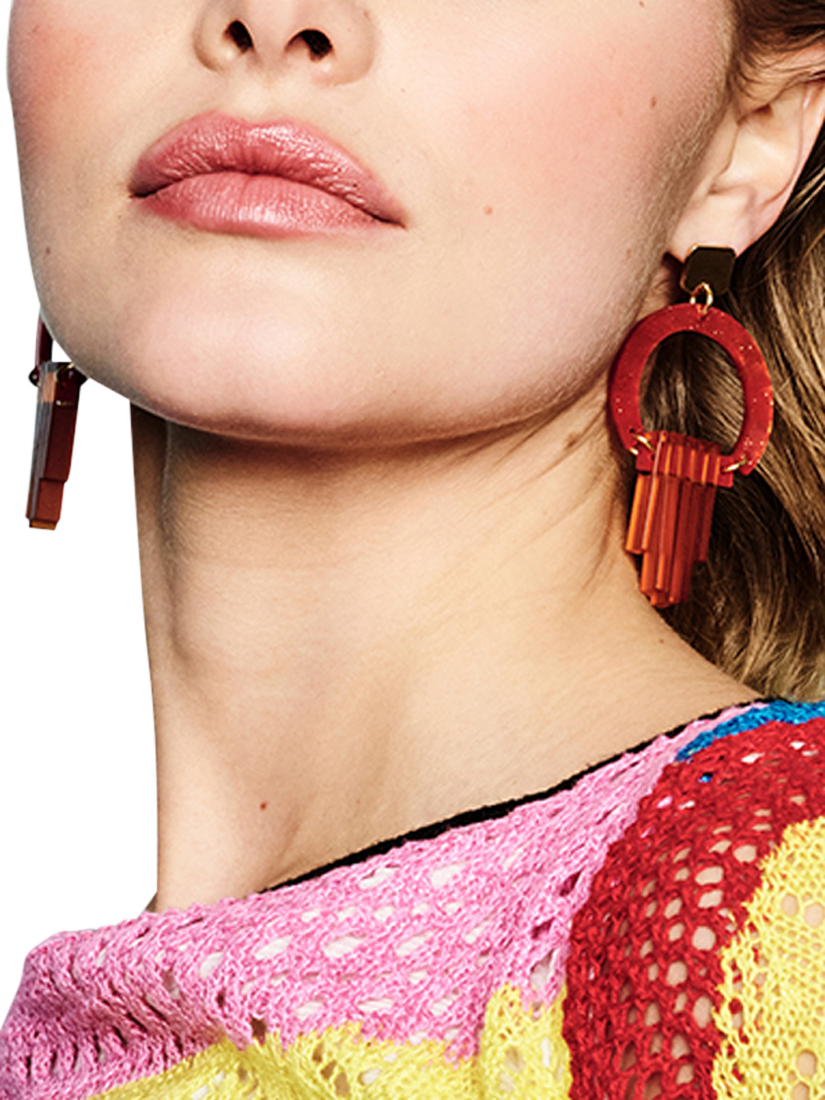 Product image 4 of 4, which shows Toolally Art Deco Chandelier Earrings, Sienna Red