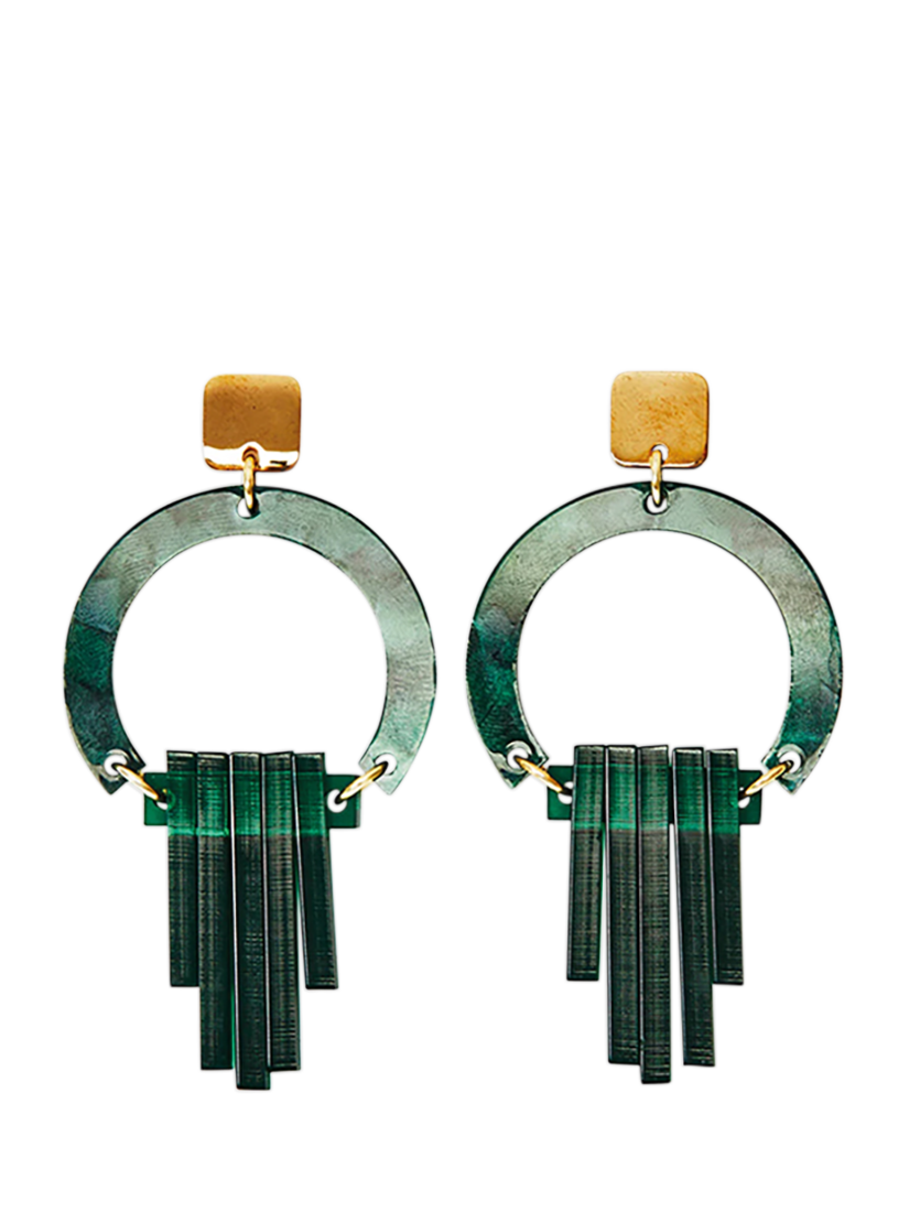 Product image 1 of 4, which shows Toolally Art Deco Chandelier Earrings, Emerald Pearl