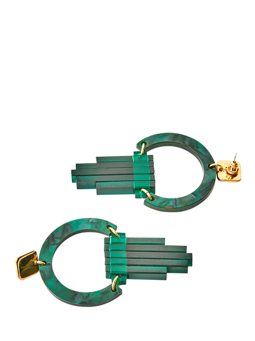 Product image 2 of 4, which shows Toolally Art Deco Chandelier Earrings, Emerald Pearl