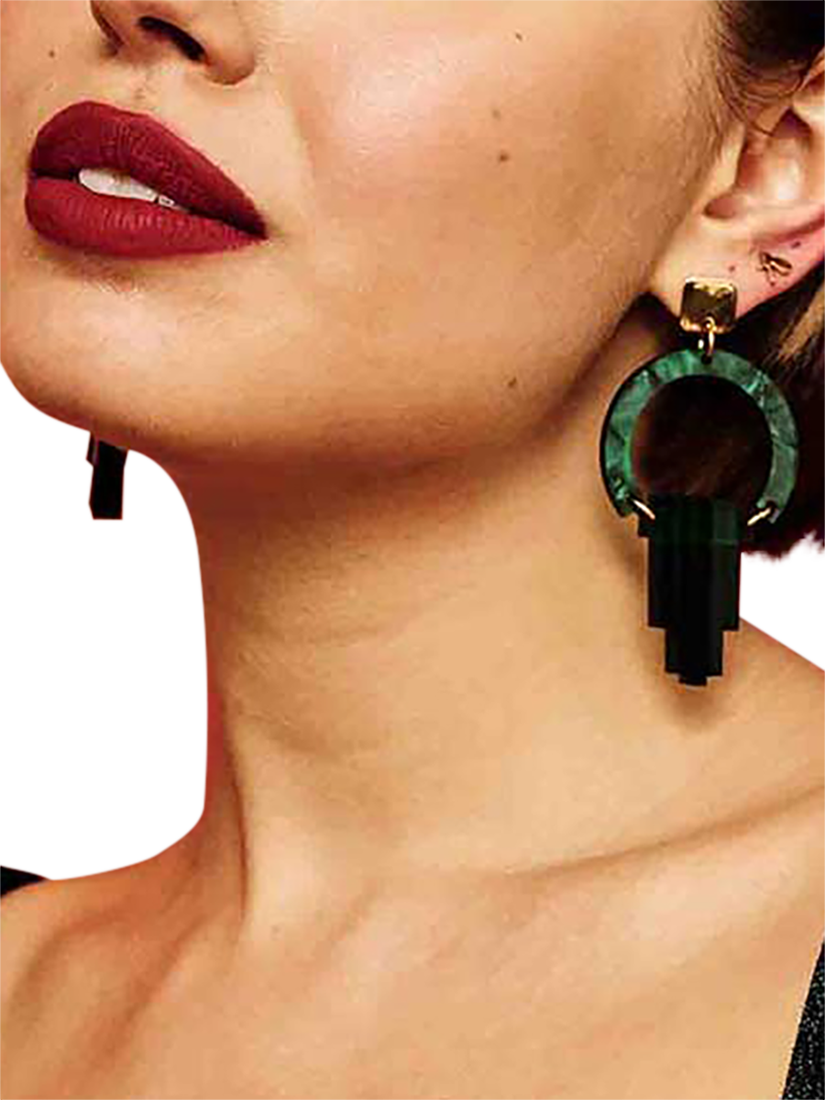 Product image 3 of 4, which shows Toolally Art Deco Chandelier Earrings, Emerald Pearl