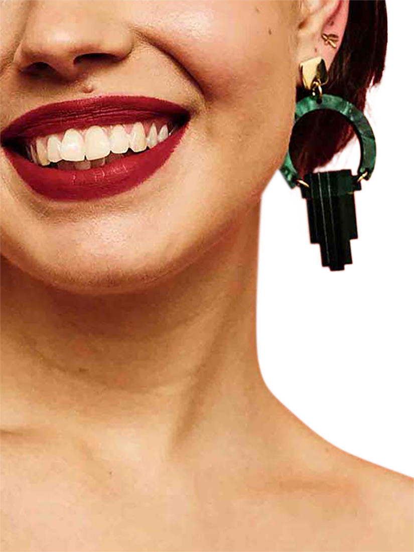 Product image 4 of 4, which shows Toolally Art Deco Chandelier Earrings, Emerald Pearl
