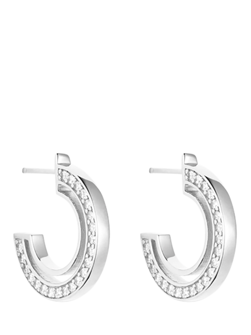 Toolally Mini Double Hoop Pavé Earrings, Silver