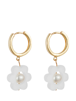 Toolally Flower Pearl Huggie Earrings, Gold/White