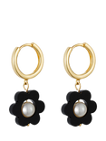 Toolally Flower Pearl Huggie Earrings, Gold/Black