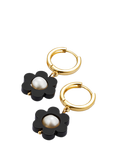 Toolally Flower Pearl Huggie Earrings, Gold/Black