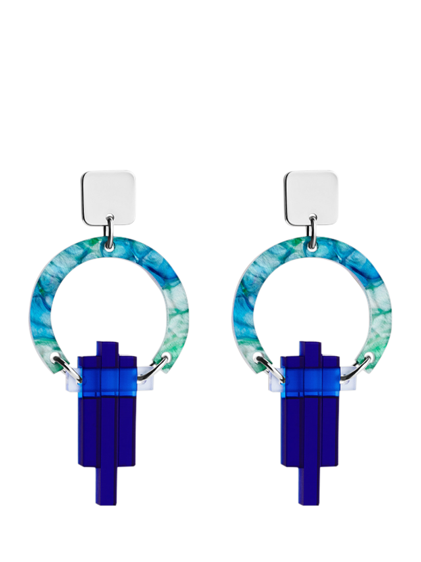 Product image 1 of 4, which shows Toolally Petite Art Deco Chandelier Earrings, Blue/Green Lava
