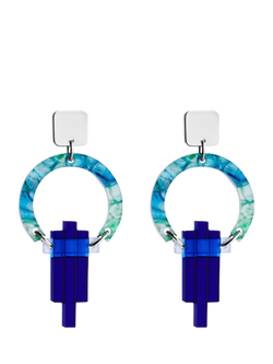 Toolally Petite Art Deco Chandelier Earrings, Blue/Green Lava