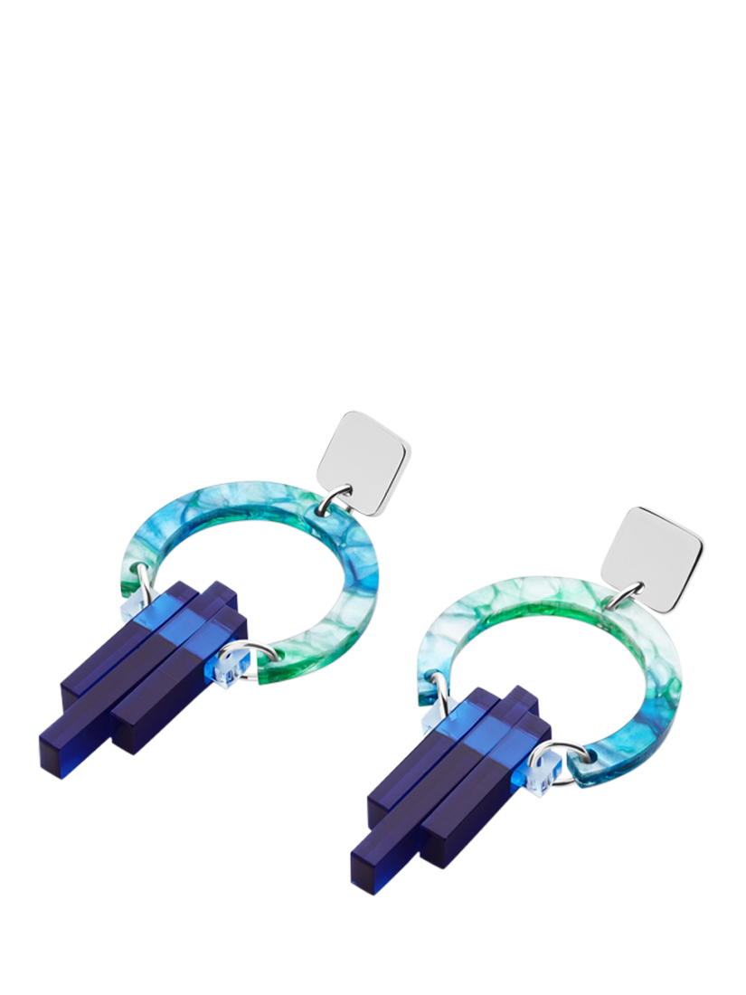 Product image 2 of 4, which shows Toolally Petite Art Deco Chandelier Earrings, Blue/Green Lava