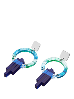 Toolally Petite Art Deco Chandelier Earrings - view 2, Blue/Green Lava