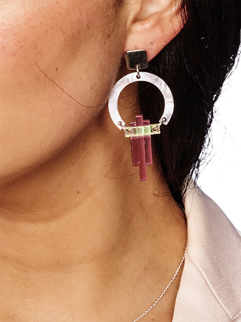 Product image 4 of 4, which shows Toolally Petite Art Deco Chandelier Earrings, Mauve Pearl/Heather