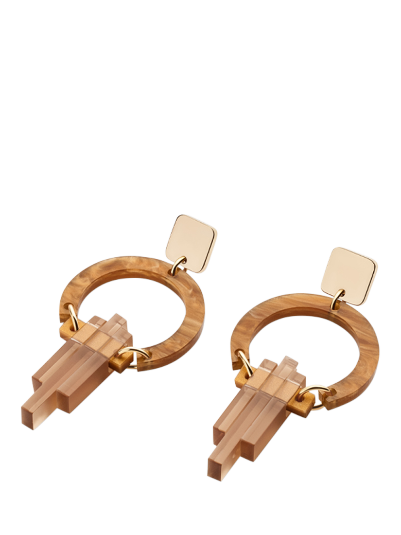Product image 2 of 4, which shows Toolally Petite Art Deco Chandelier Earrings, Mocha/Champagne