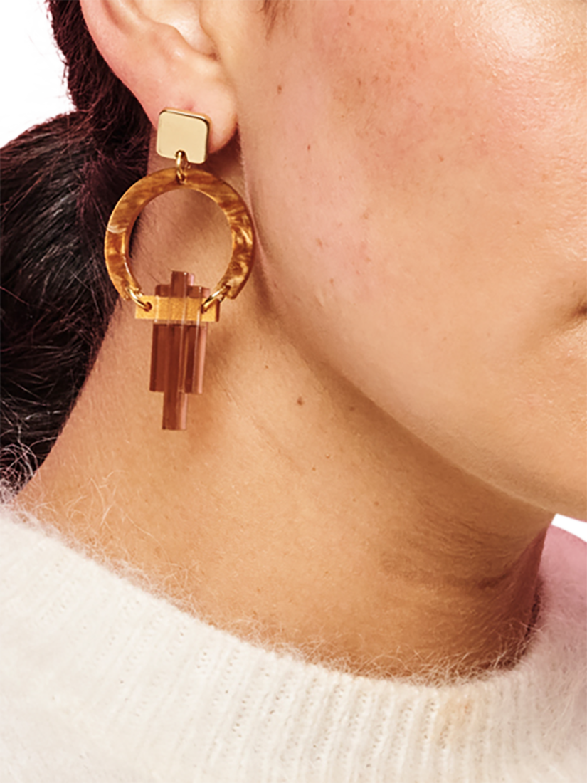 Product image 3 of 4, which shows Toolally Petite Art Deco Chandelier Earrings, Mocha/Champagne