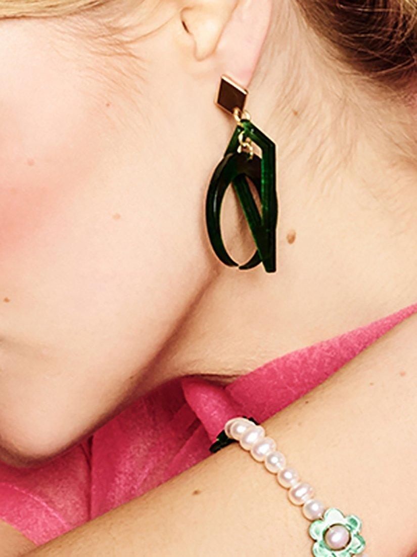 Product image 3 of 4, which shows Toolally Petite Crescent Hoop Earrings, Green