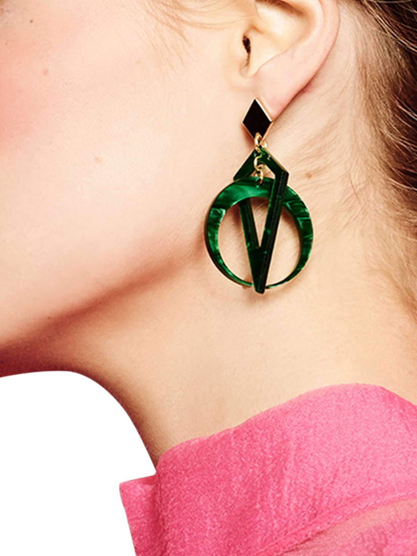 Product image 4 of 4, which shows Toolally Petite Crescent Hoop Earrings, Green