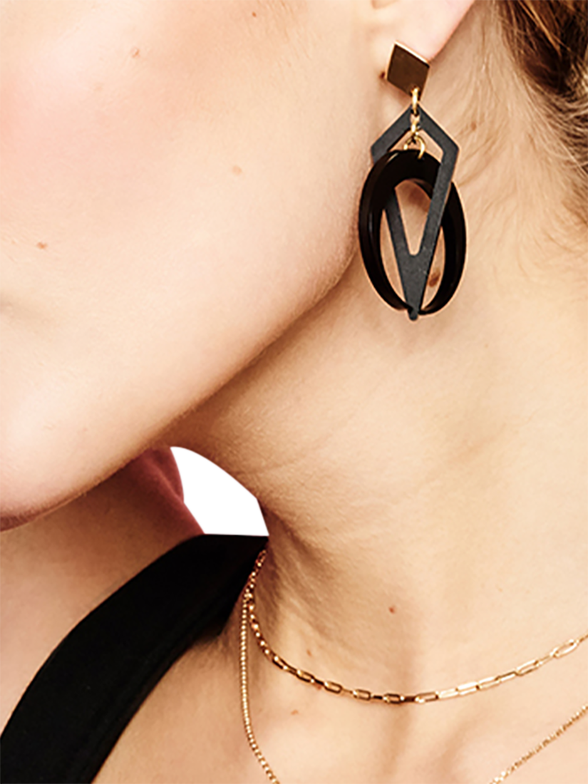Product image 3 of 4, which shows Toolally Petite Crescent Hoop Earrings, Black