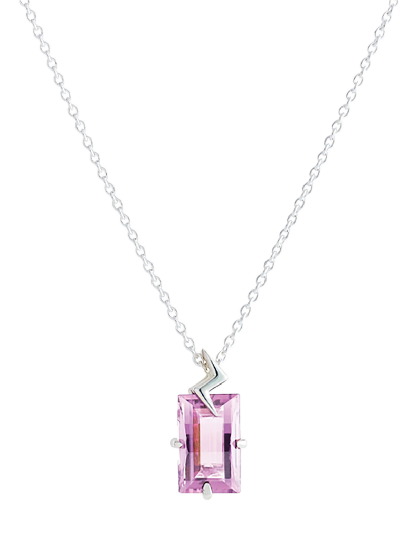Product image 1 of 3, which shows Toolally Gemstone Bolt Pendant Necklace, Silver, Pink Amethyst/Silver