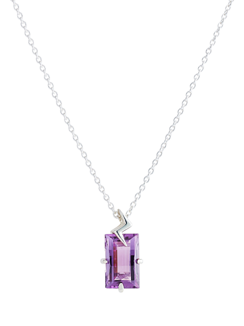 Product image 1 of 2, which shows Toolally Gemstone Bolt Pendant Necklace, Silver, Purple Amethyst/Silver