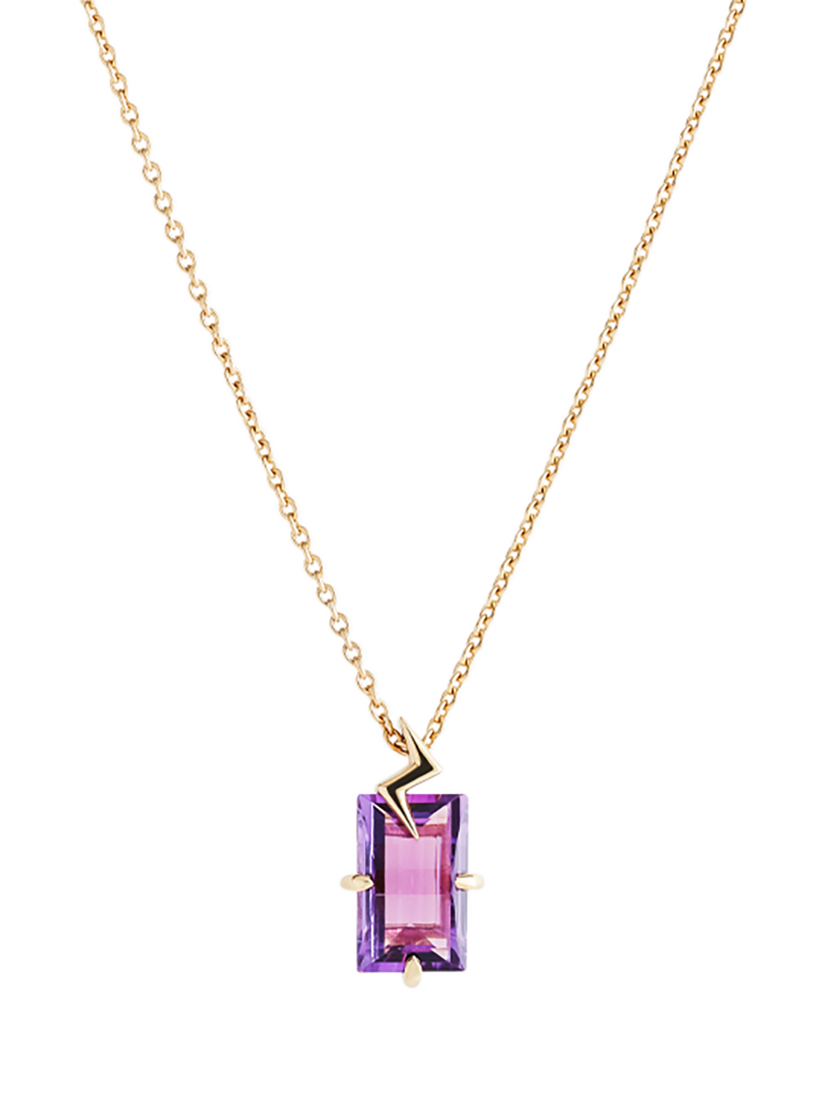 Product image 1 of 3, which shows Toolally Gemstone Bolt Pendant Necklace, Gold, Purple Amethyst/Gold