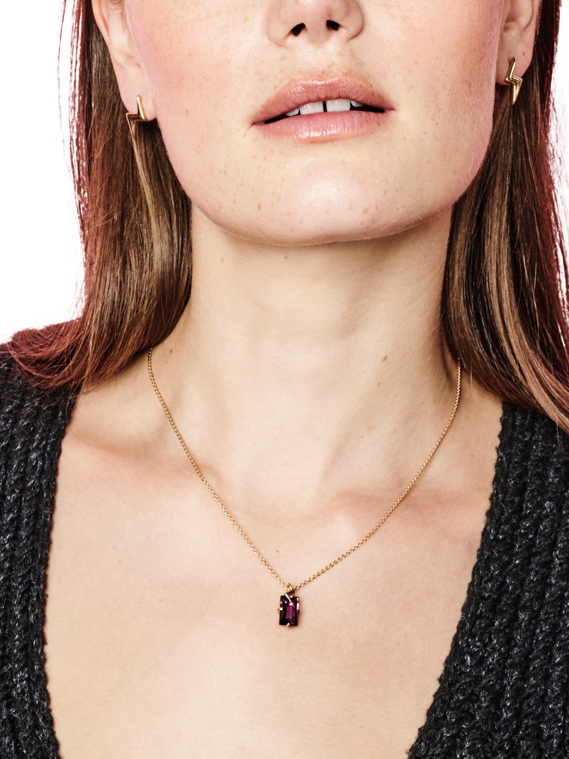Product image 3 of 3, which shows Toolally Gemstone Bolt Pendant Necklace, Gold, Purple Amethyst/Gold