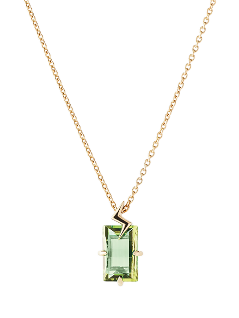 Product image 1 of 3, which shows Toolally Gemstone Bolt Pendant Necklace, Gold, Green Amethyst/Gold