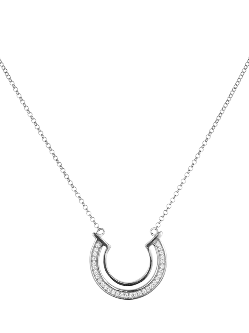 Product image 1 of 4, which shows Toolally Double Hoop Pavé Necklace, Silver