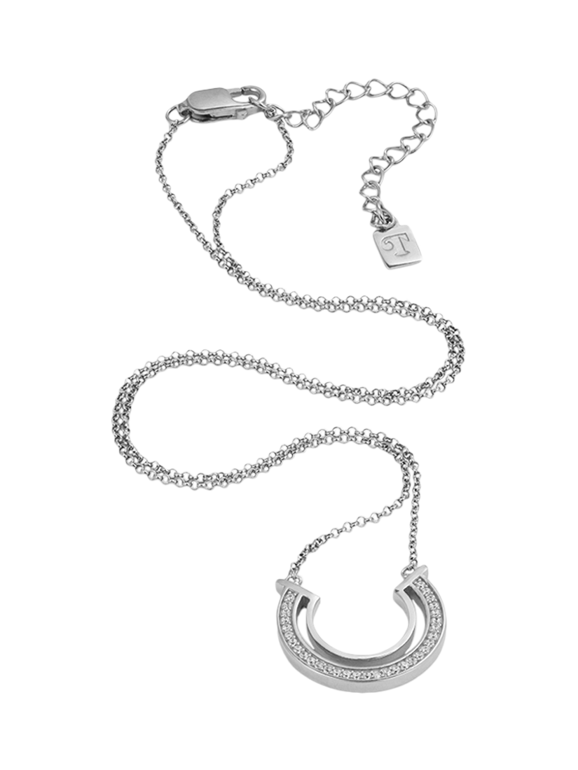 Product image 2 of 4, which shows Toolally Double Hoop Pavé Necklace, Silver