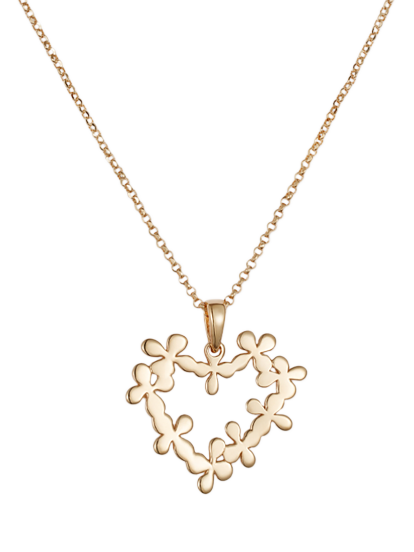 Toolally Hearts in Flowers Pendant Necklace, Gold