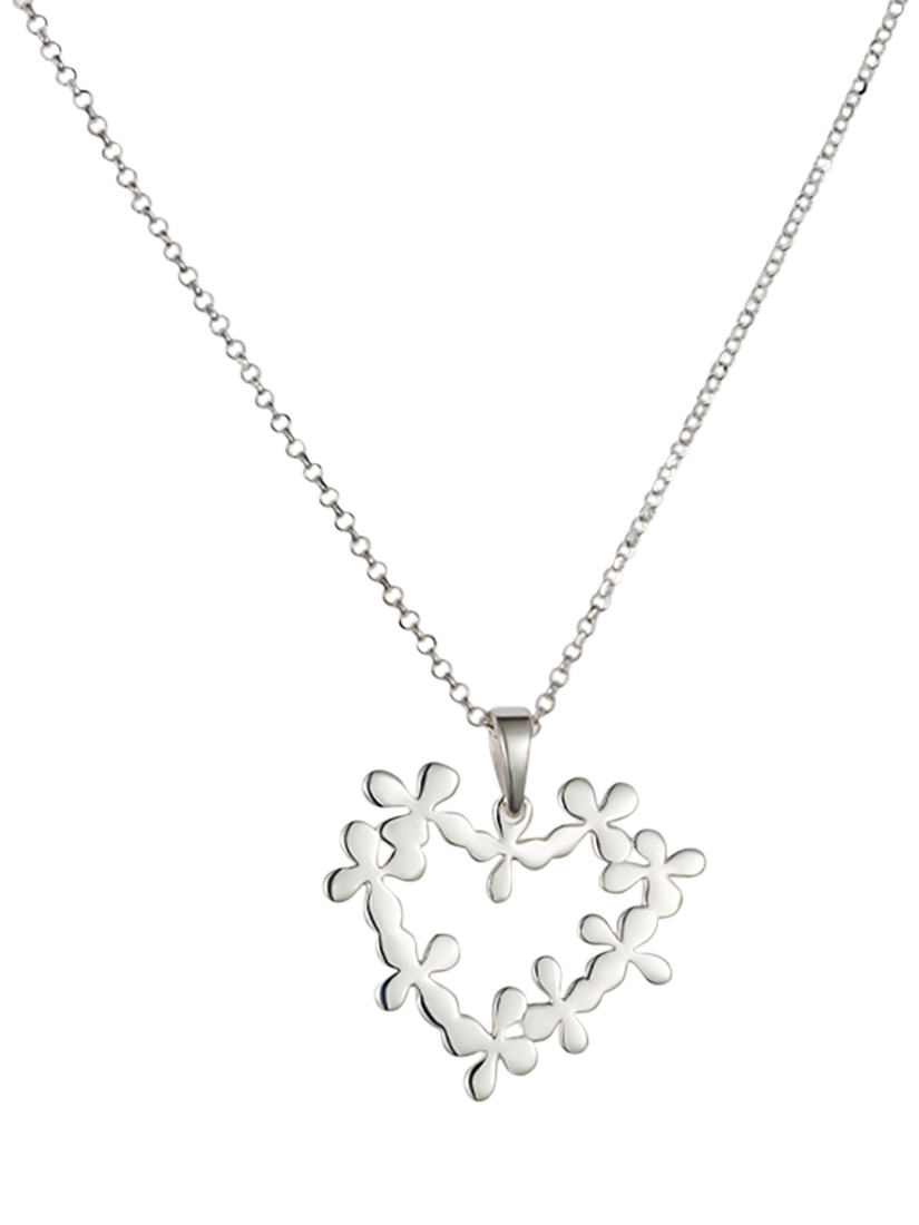 Toolally Hearts in Flowers Pendant Necklace, Silver