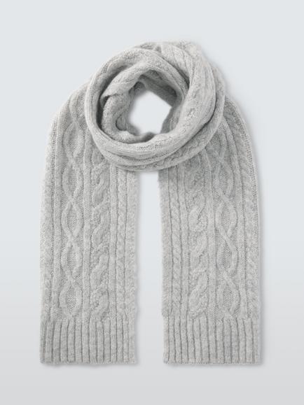 John Lewis Cable Knit Wool Blend Scarf - view 2, Grey