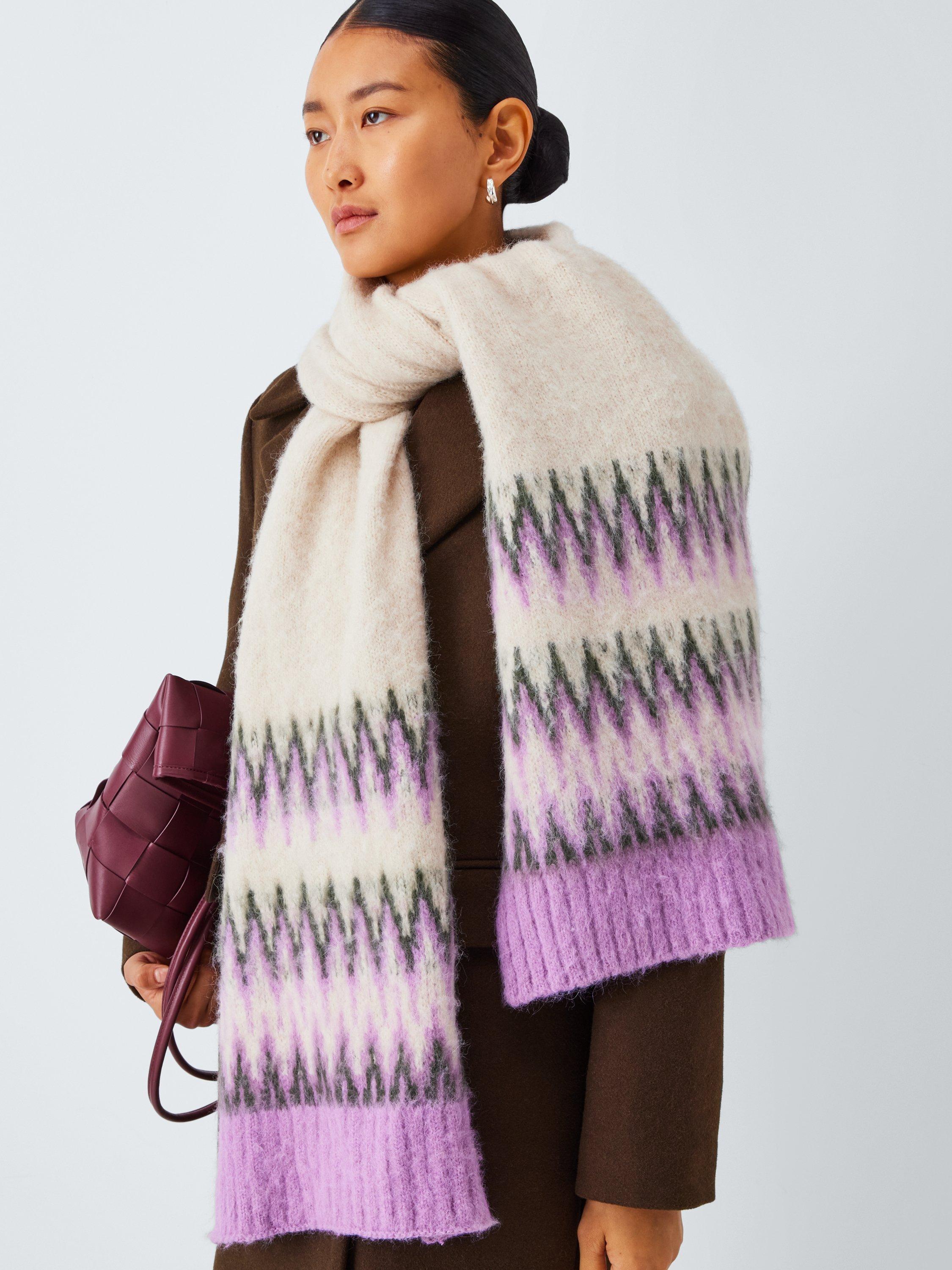 Product image 1 of 5, which shows John Lewis Fairisle Wool Blend Scarf, Lilac/Multi