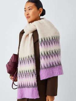 John Lewis Fairisle Wool Blend Scarf, Lilac Multi
