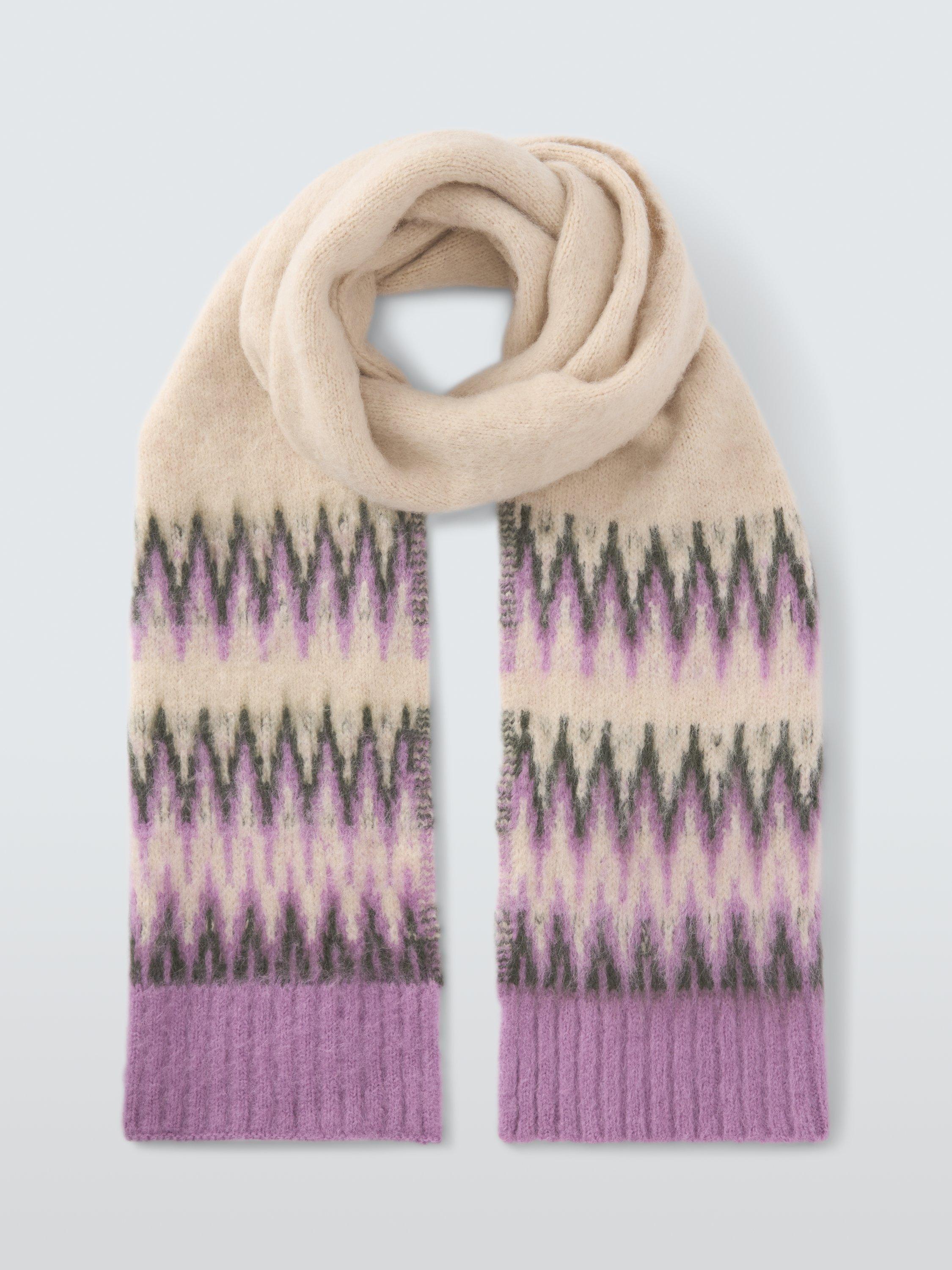 Product image 2 of 5, which shows John Lewis Fairisle Wool Blend Scarf, Lilac/Multi