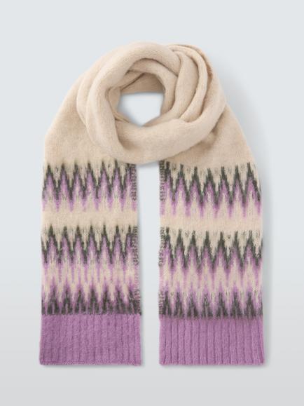 John Lewis Fairisle Wool Blend Scarf - view 2, Lilac Multi