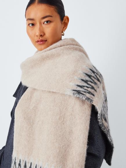 John Lewis Fairisle Wool Blend Scarf, Natural Multi