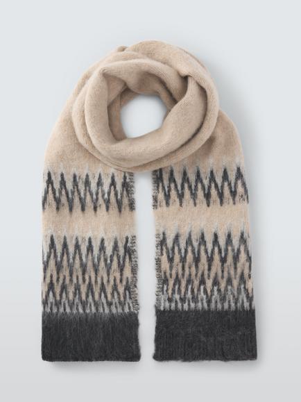 John Lewis Fairisle Wool Blend Scarf - view 2, Natural Multi
