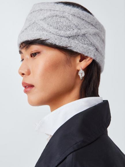 John Lewis Cable Knit Wool Blend Headband, Grey, Grey
