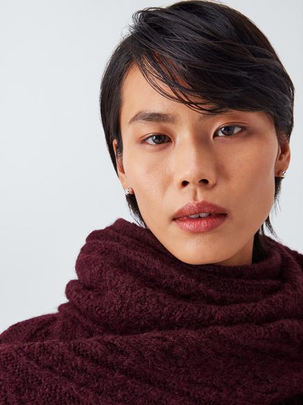 John Lewis Cable Knit Wool Blend Scarf, Fig