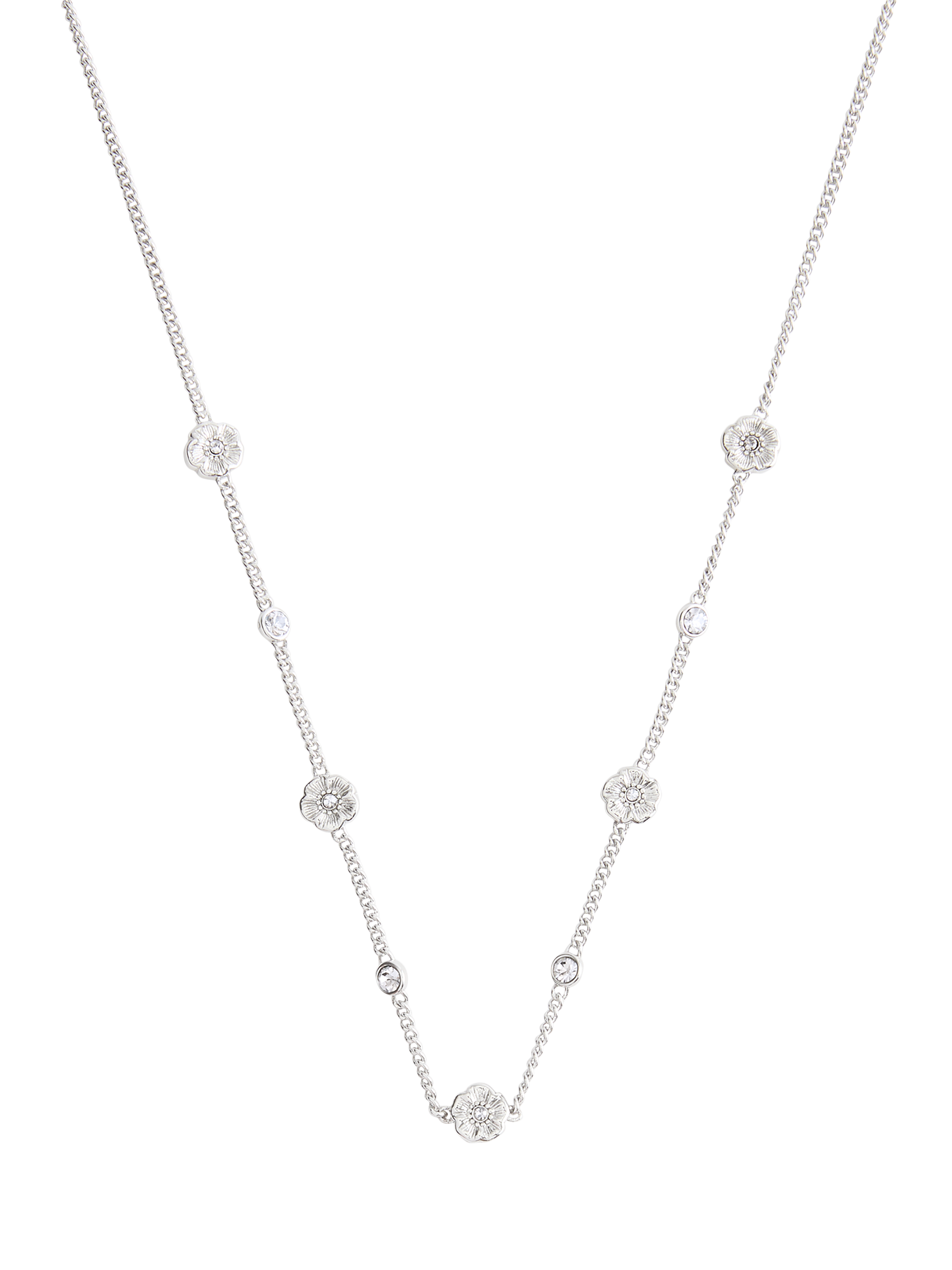 Product image 1 of 2, which shows Coach Crystal Rose Curb Necklace, Rhodium