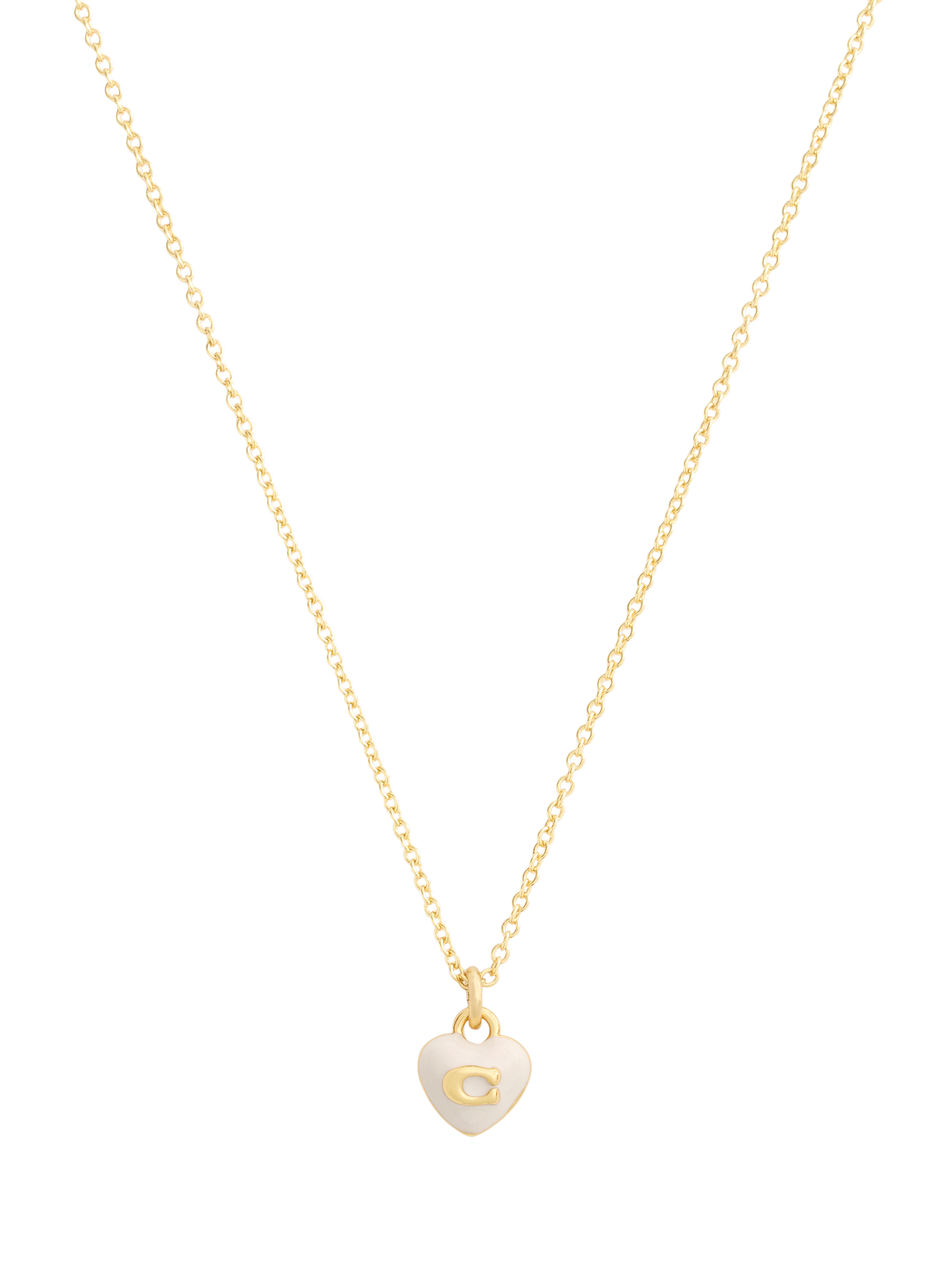 Coach Sculpted C Enamel Heart Necklace, Gold