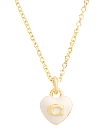 Coach Sculpted C Enamel Heart Necklace, Gold - view 2, Gold