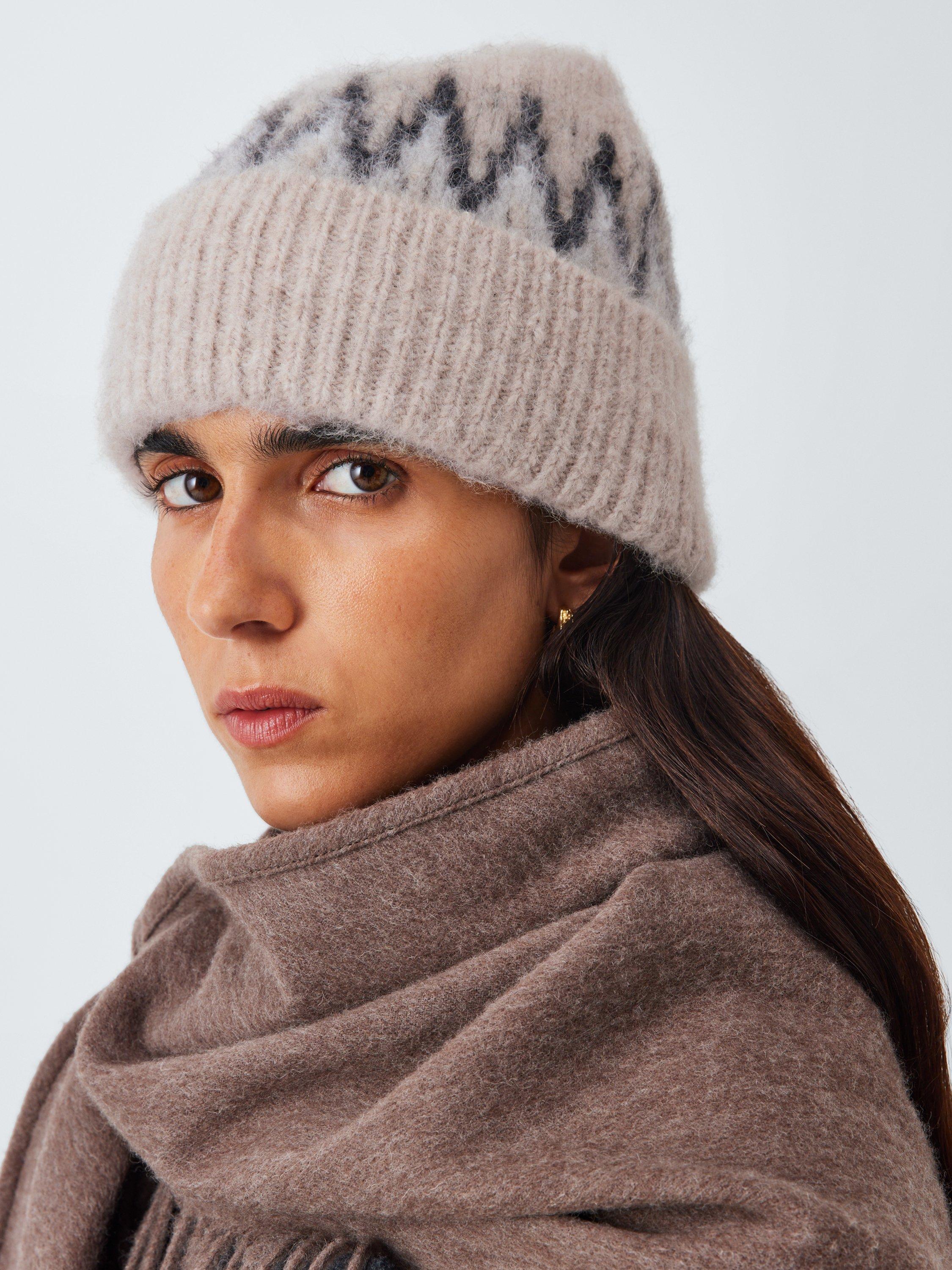 Product image 1 of 4, which shows John Lewis Fair Isle Alpaca Wool Blend Beanie Hat, Natural