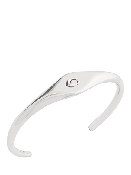 Coach Signet Sculpted C Open Cuff - view 2, Rhodium