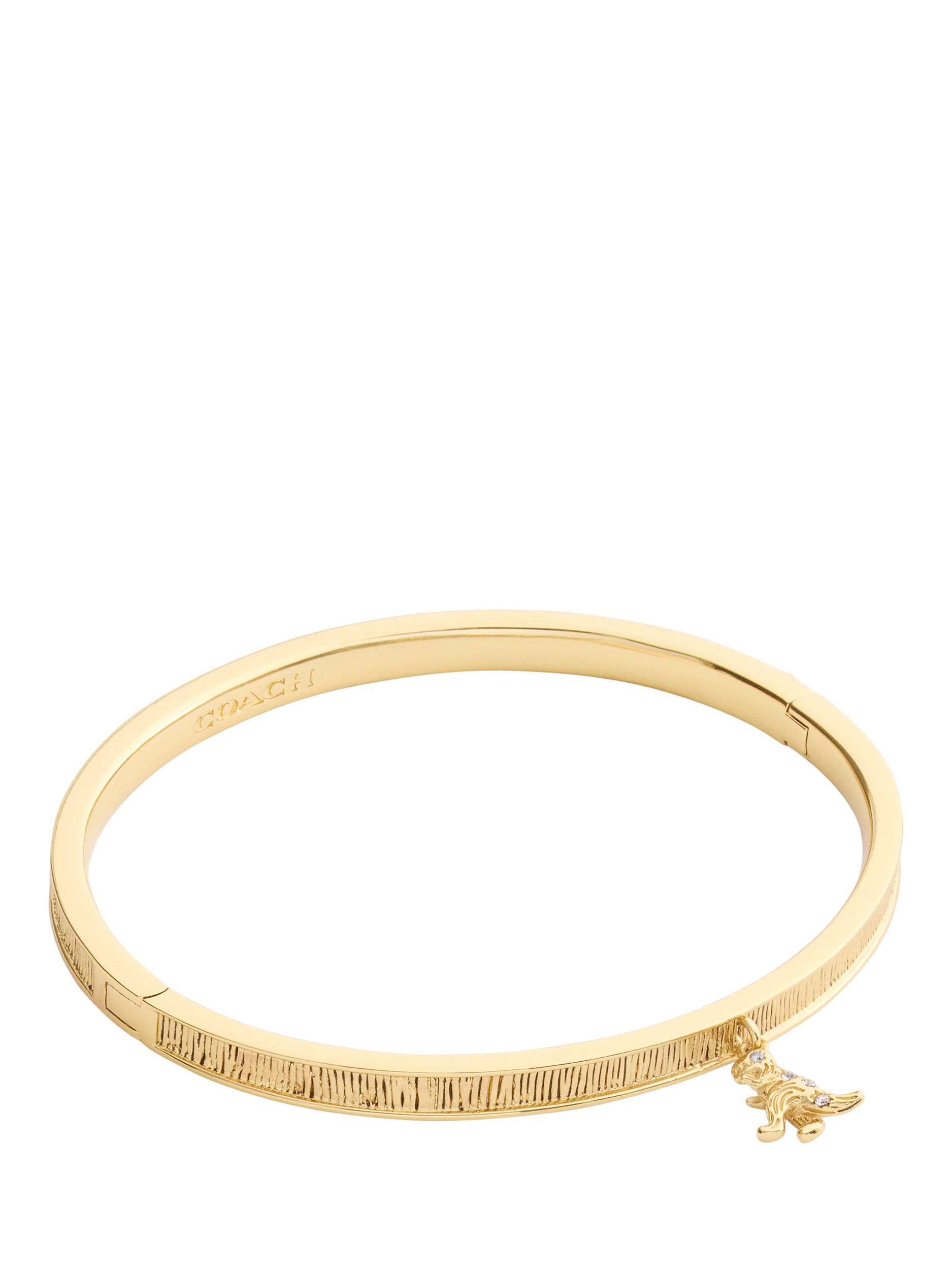 Product image 1 of 5, which shows Coach Rexy Dino Charm Hinged Bangle, Gold