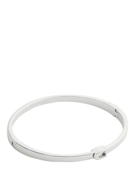 Coach Sculpted C Hinged Bangle, Rhodium, Rhodium