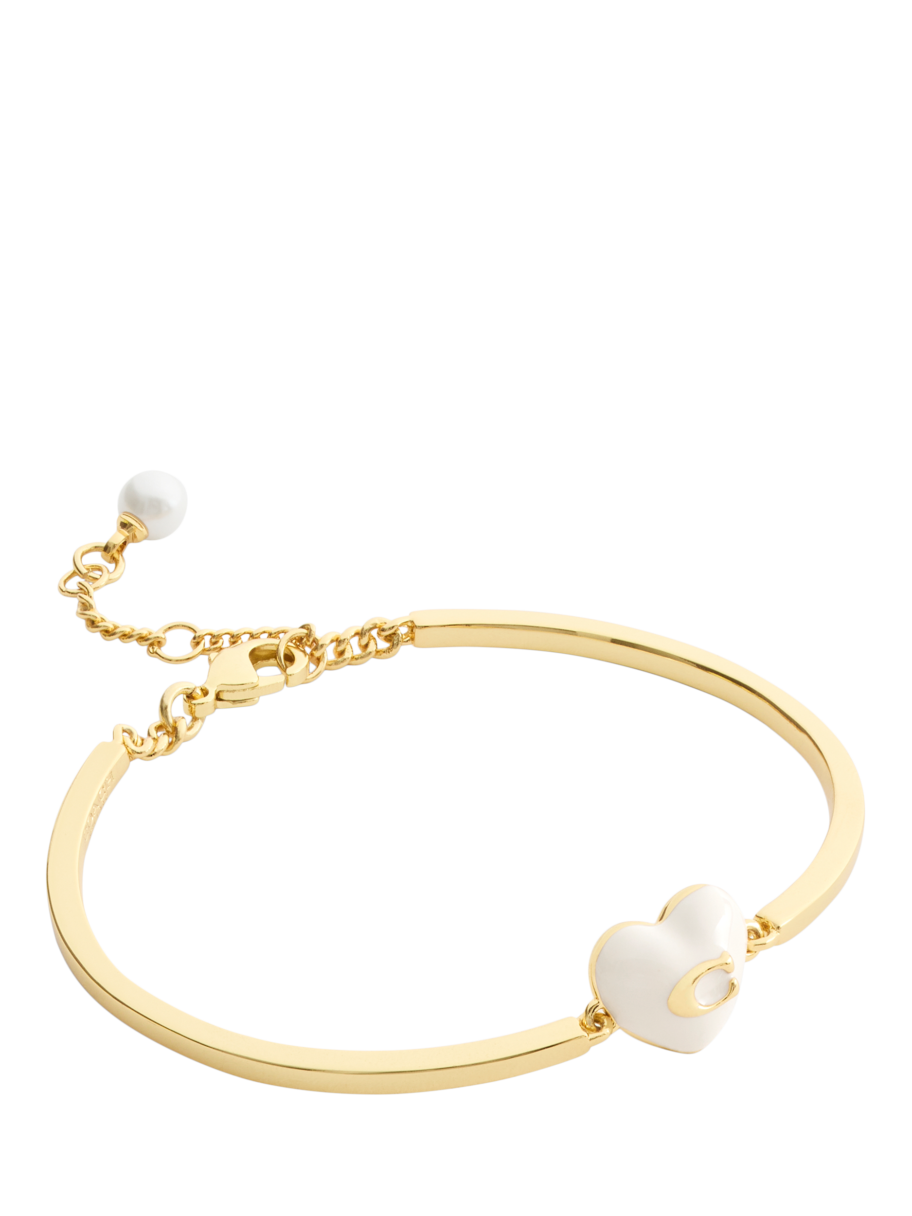Product image 1 of 3, which shows Coach Enamel Heart Charm Cuff Bracelet, Gold