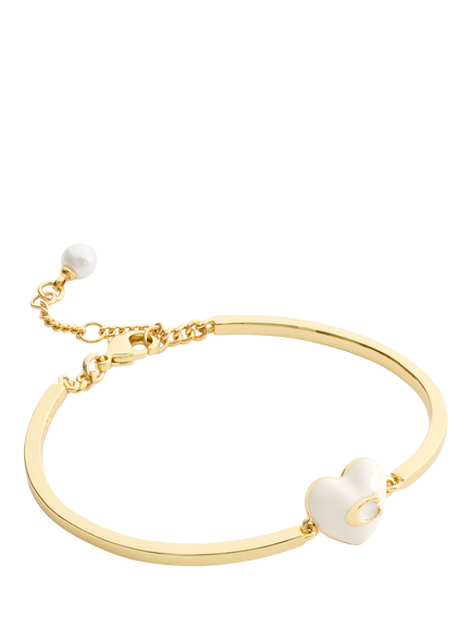 Coach Enamel Heart Charm Cuff Bracelet, Gold, Gold